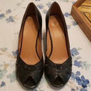 Frye Peep Toe Heels Black 8.5